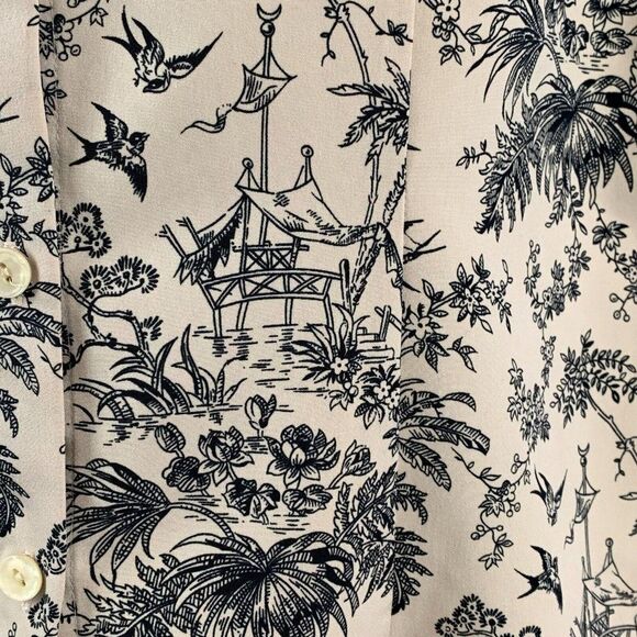 EP Pro Golf Shirt sz Large L Button Front Sleeveless Beige Bird Pattern Scene - Picture 3 of 8